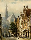Cornelis Springer Famous Paintings - Manu figures in the streets of Haarlem